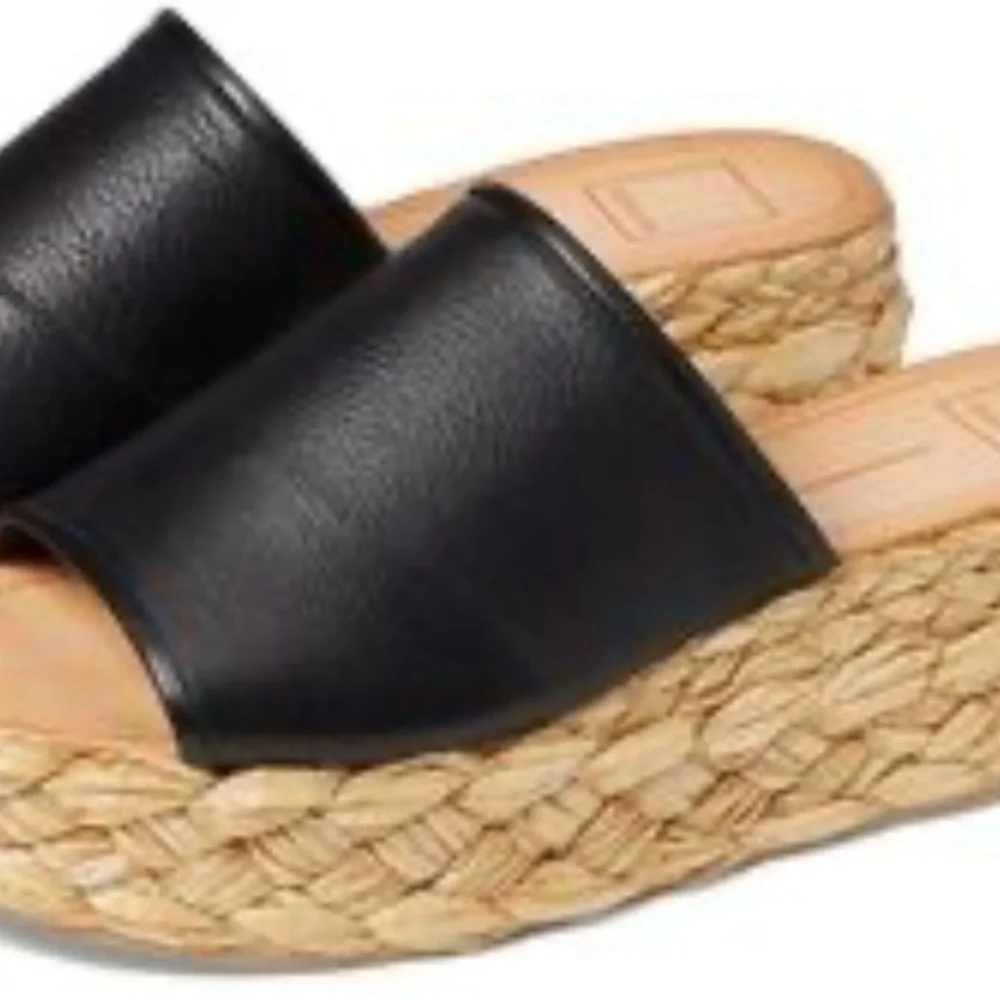 Dolce Vita Black Leather Espadrille Slide Wedges